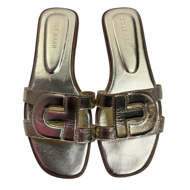 COLE HAAN Size 7 Gold Slide Sandals Metallic Leather SHOE