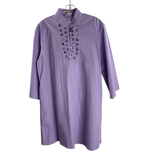 CARYN LAWN Size MEDIUM Lavender Gems 3/4 Sleeve Cotton DRESS