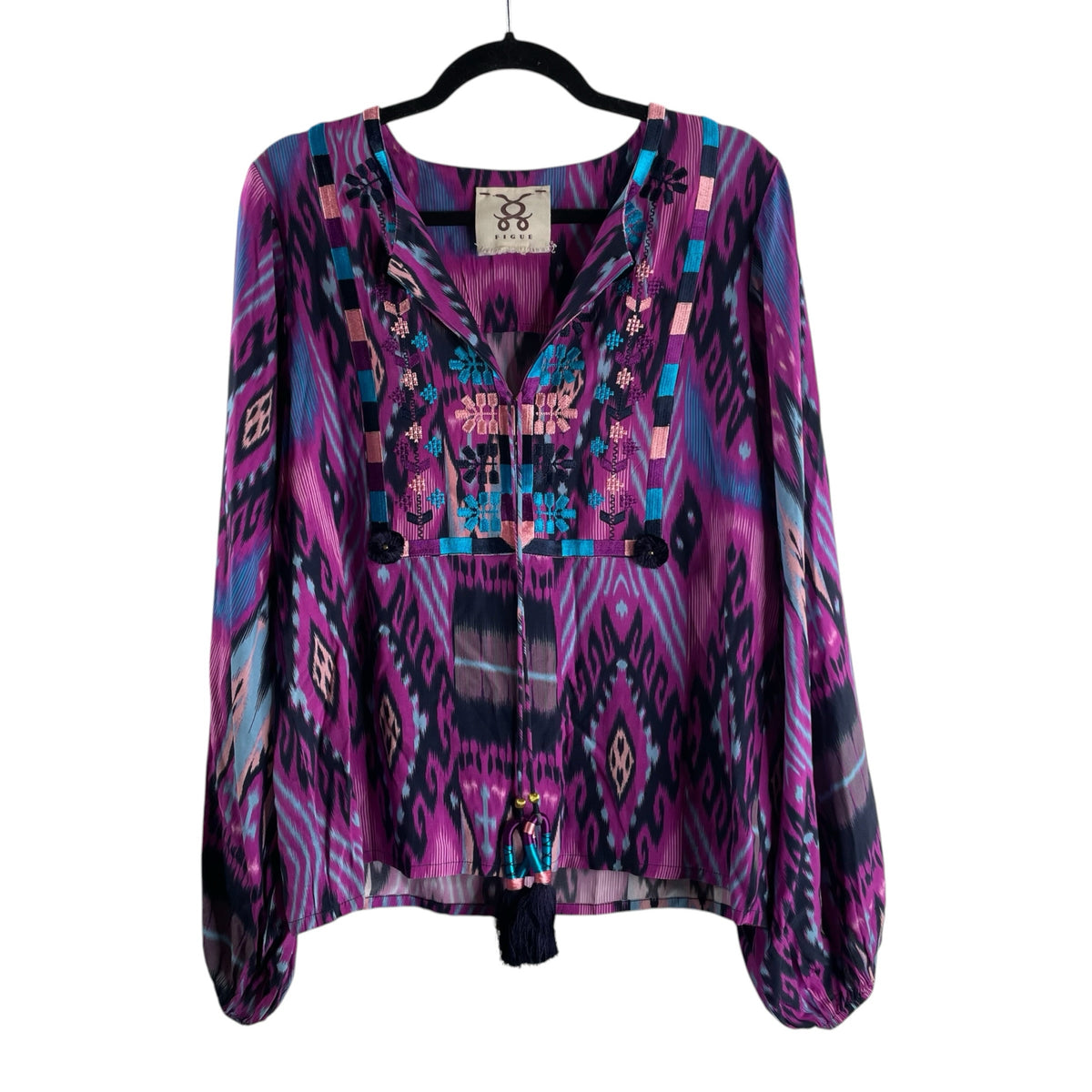 FIGUE Size MED Pink/purple Print Long Sleeve BLOUSE