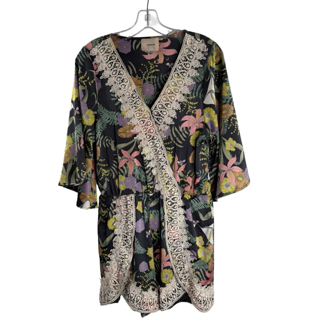 I MADELINE Size LARGE Black/Multi Print Romper SHORTS