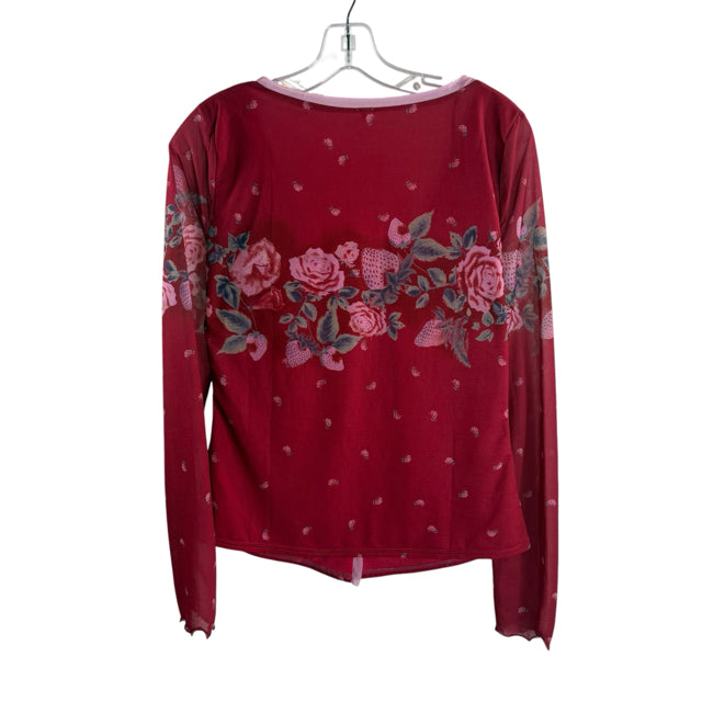FREE PEOPLE Size MED Red/Multi Floral Long Sleeve TOP
