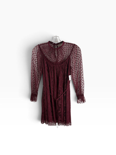 LOFT Size SMALL Maroon Pointelle Long Sleeve Lace Overlay SAMPLE DRESS