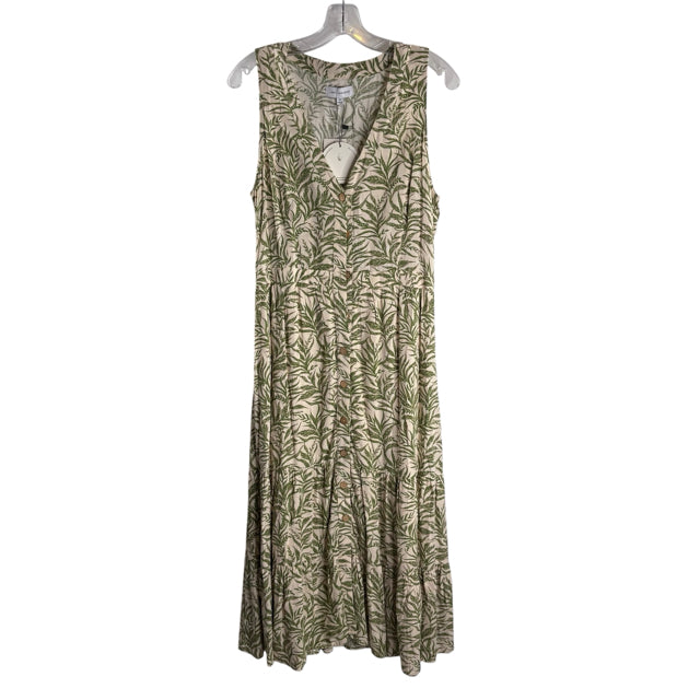 LOST & WANDER Size LARGE Cream/Green Leaf Print Sleeveless NWT DRESS
