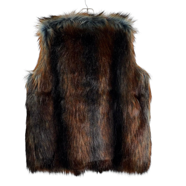J MCLAUGHLIN Size X-LARGE Brown/Blue Open Front Faux Fur VEST