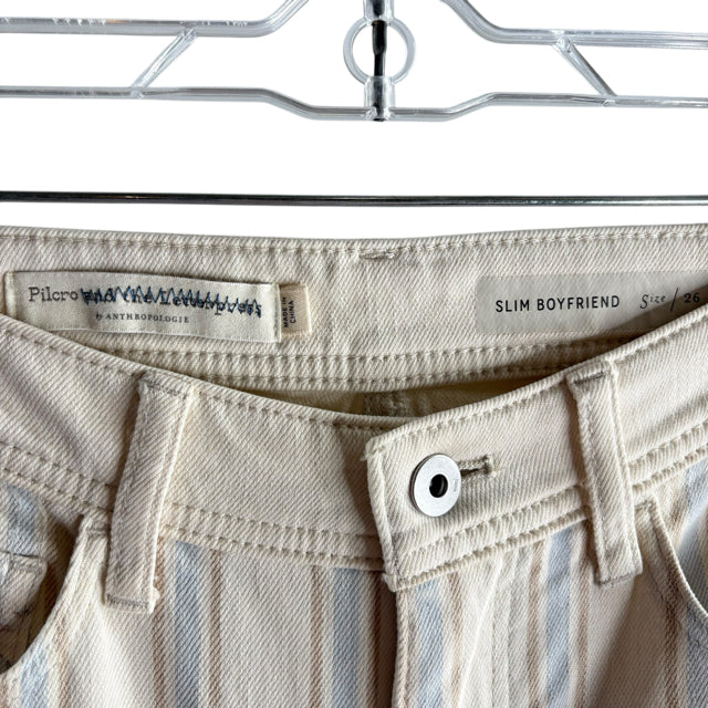 PILCRO Size 26 Cream/Blue Stripe Denim SHORTS