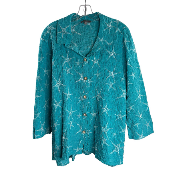 HABITAT Size X-LARGE Turquoise Starfish Long Sleeve BLOUSE