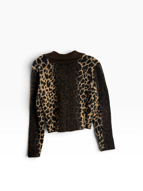 PILCRO Size MED Brown/Black Animal Long Sleeve Cardigan SWEATER