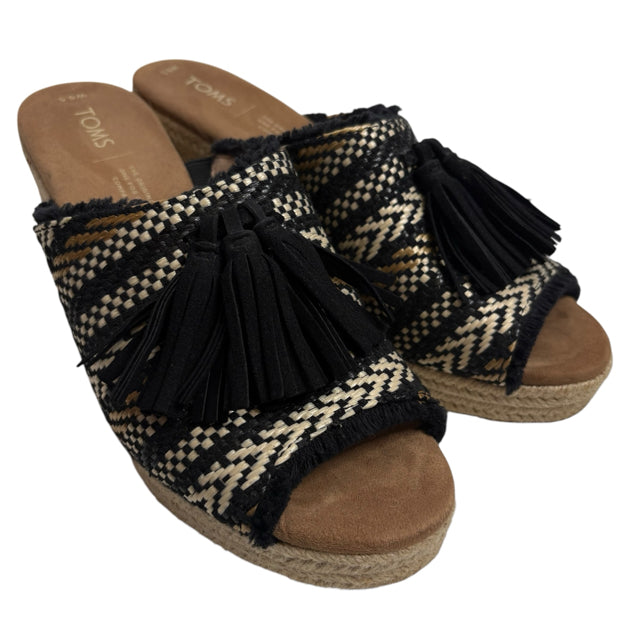 TOMS Size 8 1/2 W Black/Tan Wedge Heel Rattan SHOE