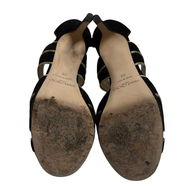JIMMY CHOO Size 39 Black/gold Sandal PRICED FOR CONDITION SHOE