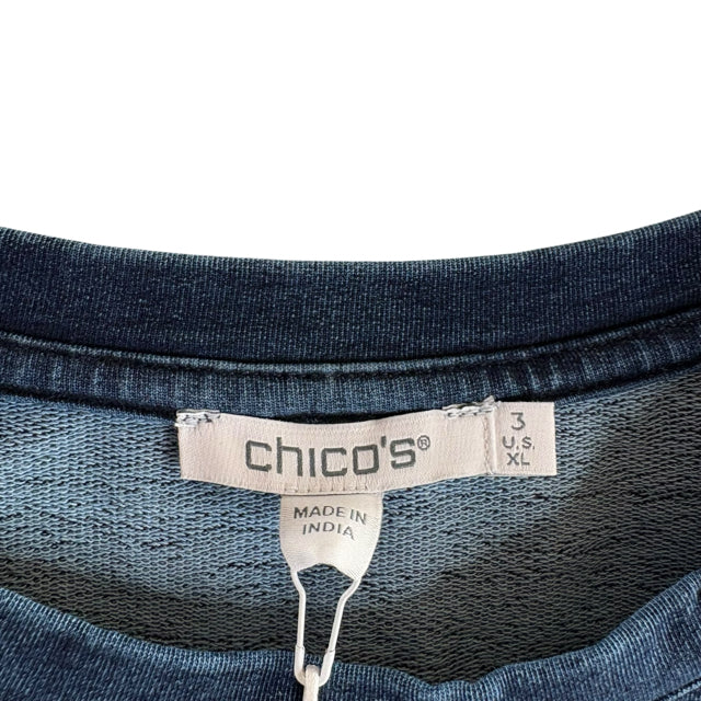 CHICOS Size CHICOS 3 Blue Puff Sleeves Short Sleeve Cotton Blend NWT TOP