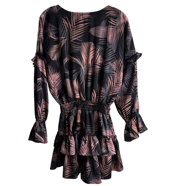 MISA Size SMALL Black/Pink Ferns Long Sleeve Polyester DRESS