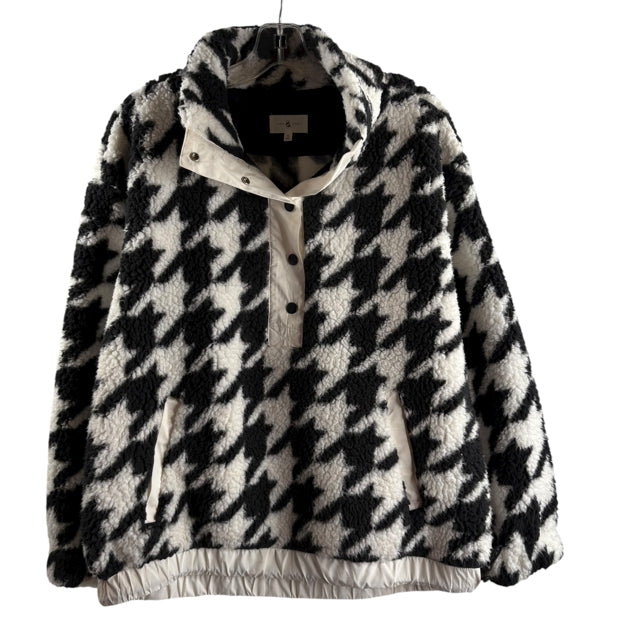 LOU & GREY Size SMALL B/W Houndstooth Long Sleeve Zip Neck Fleece TOP