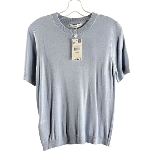 MNG Size LARGE Light Blue Short Sleeve Viscose Blend NWT SWEATER
