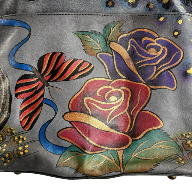ANUSCHKA Gray/Multi Painted Leather Shoulder PURSE