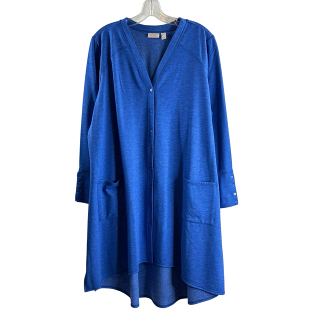 LOGO Size XL PETITE Blue Long Sleeve Duster Polyester Blend TOP