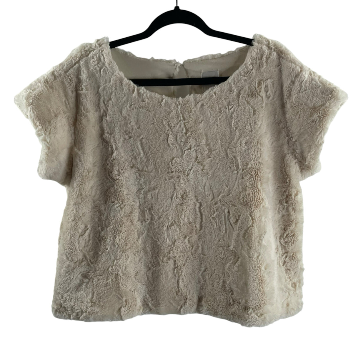 MAEVE Size SMALL Cream Short Sleeve Faux Fur NWT TOP