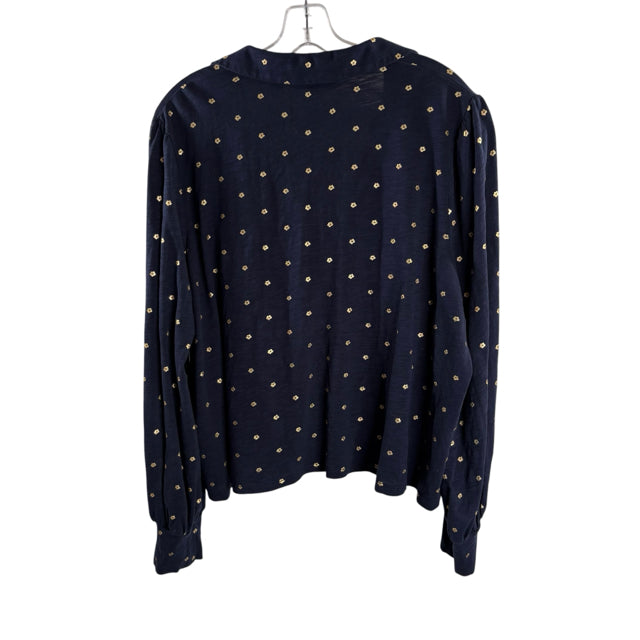 BODEN Size 20/22 Navy/Gold Print Long Sleeve Collar Cotton TOP