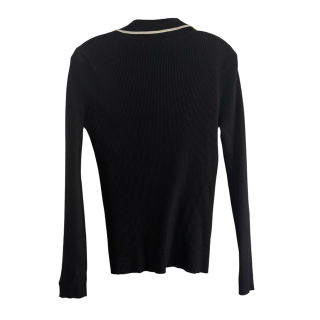 MNG Size LARGE Black/Cream Ribbed Long Sleeve Button Front SWEATER