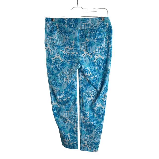 LILLY PULITZER Size 6 Light Blue/White Print Elastic Waist Polyester Blend PANTS