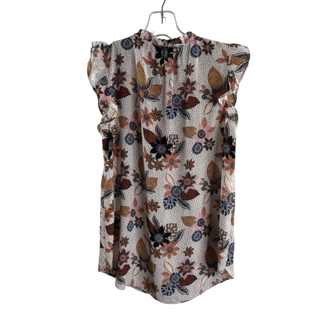 LOFT Size XXS PETITE Cream/Multi Print Sleeveless V-Neck TOP