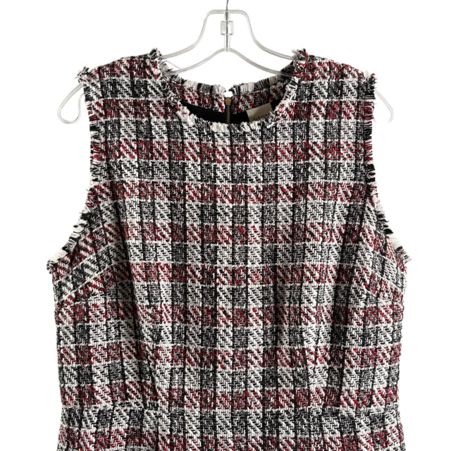 PLEIONE Size LARGE Black/White/Red Tweed Sleeveless Polyester NWT DRESS
