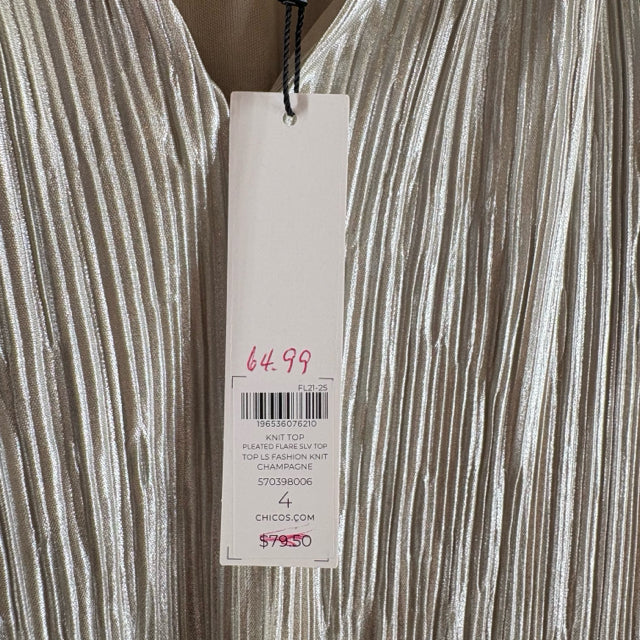 CHICOS Size CHICOS 4 Gold Pleats Long Sleeve Polyester NWT TOP