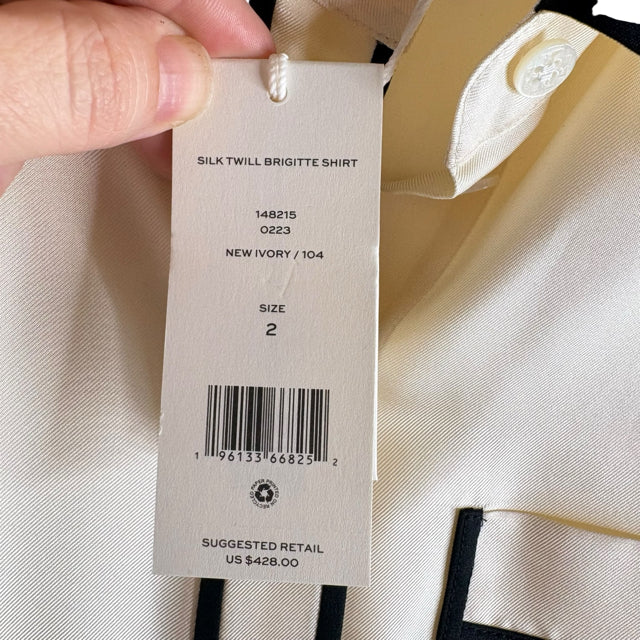 TORY BURCH Size 2 Cream/Black Long Sleeve Silk NWT BLOUSE