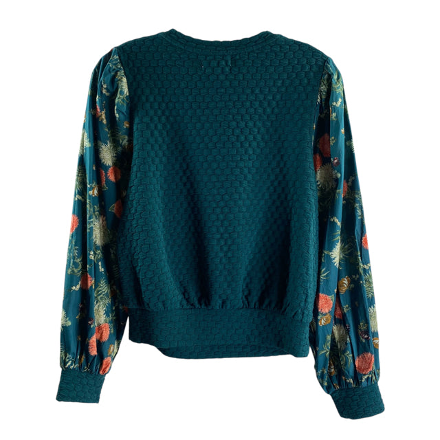 PORRIDGE Size X-SMALL Teal/Multi Floral Long Sleeve Polyester Blend NWT TOP