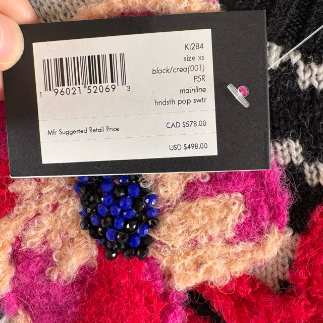 KATE SPADE Size X-SMALL Black/White Hounds Long Sleeve Wool Blend NWT SWEATER