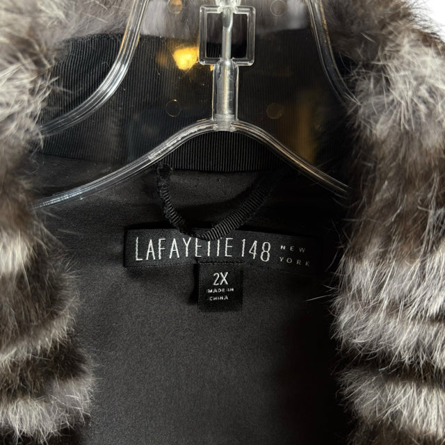 LAFAYETTE 148 Size 2X Gray/Black Zebra Open Front Rabbit Fur VEST
