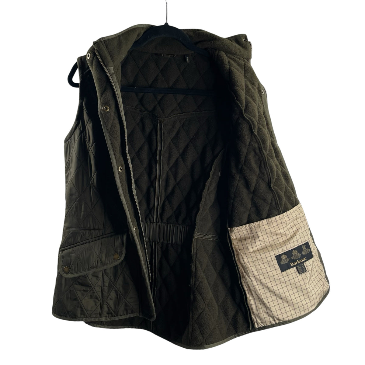 BARBOUR Size 10 Hunter Green Quilted Zip-Front Fleece Lined VEST
