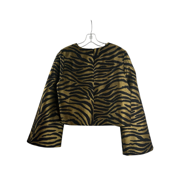 TUCKERNUCK Size MEDIUM Gold/Black Zebra Long Sleeve Crop Polyester TOP