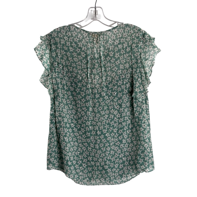 REBECCA TAYLOR Size X-LARGE Green/Cream Floral Flutter Sleeve NWT BLOUSE