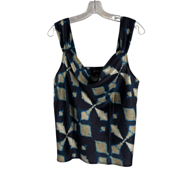 BANANA Size LARGE Navy/Tan Print Strappy BLOUSE