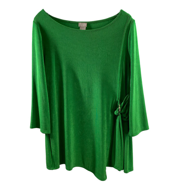 CHICOS Size CHICOS 1 Green Knot Front 3/4 Sleeve Travelers DRESS