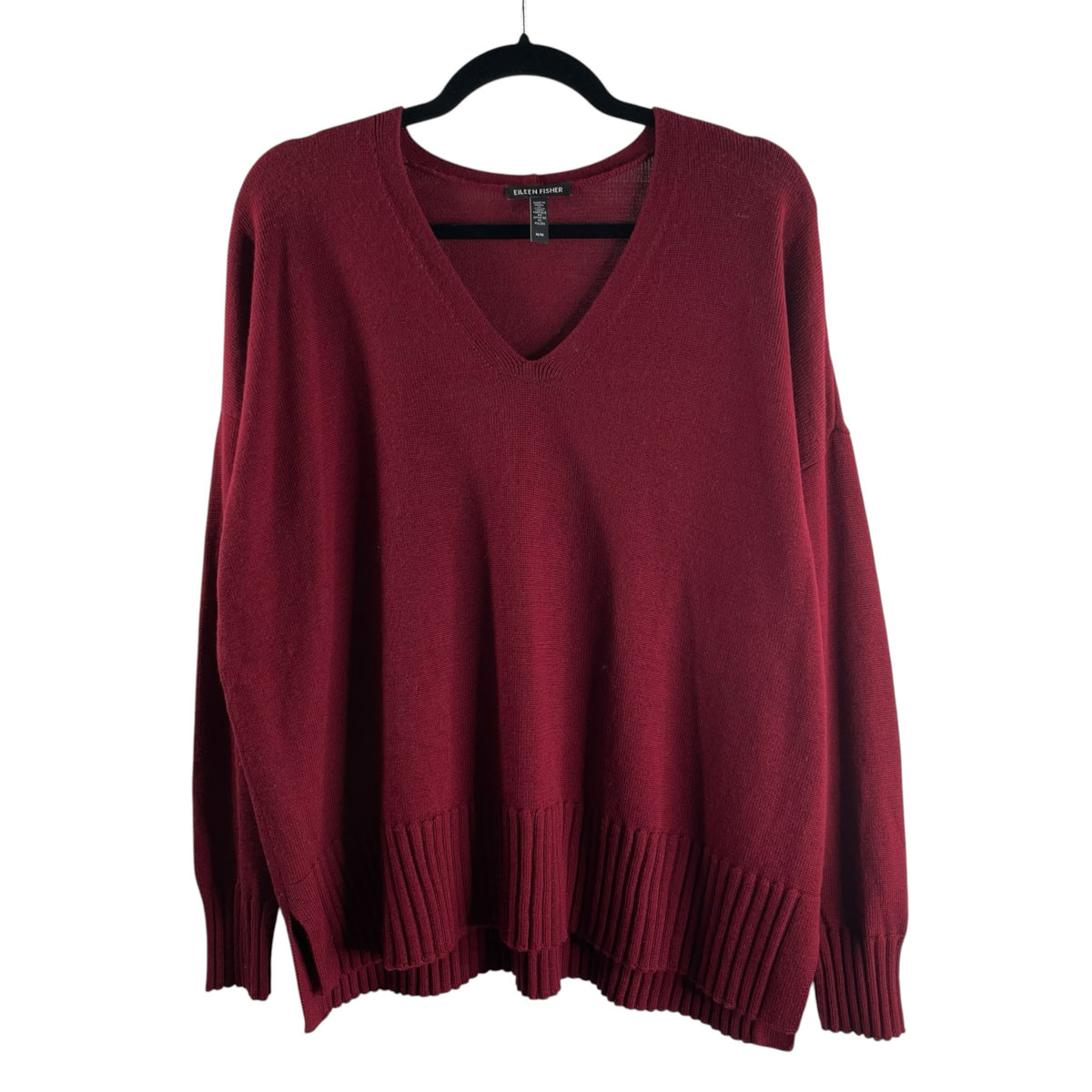 EILEEN FISHER Size MED Dark Red Long Sleeve V-Neck SWEATER