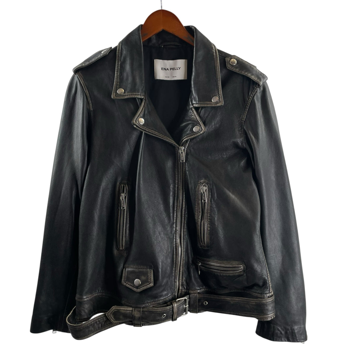 ENA PELLY Size 6 Black Leather JACKET