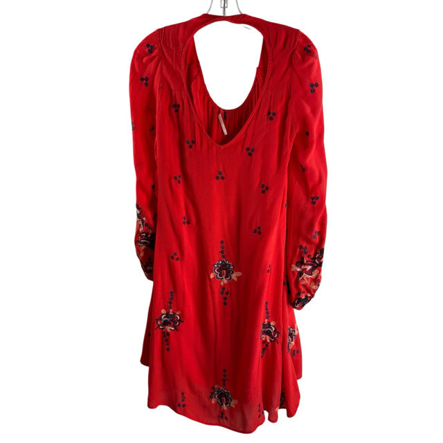 FREE PEOPLE Size SMALL Red Embroidered Peasant/Blossy DRESS