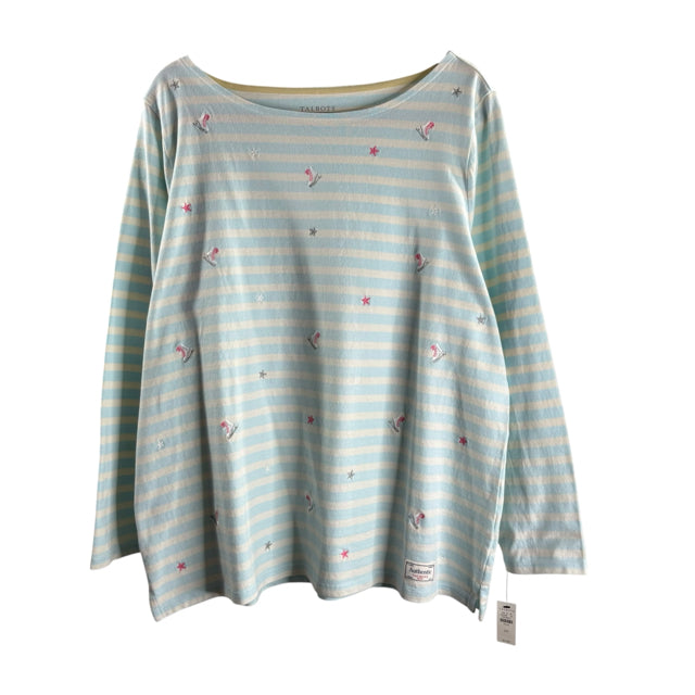 TALBOTS Size 2X Blue/Tan Stripe Long Sleeve NWT TOP