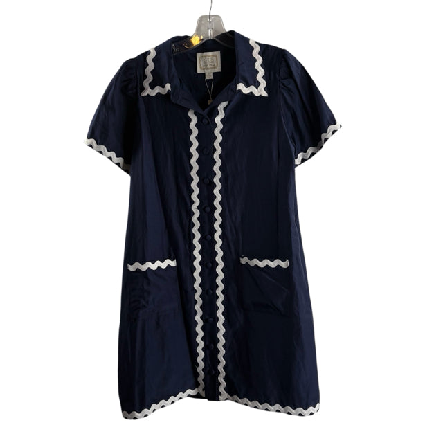 STS Size MEDIUM Navy/White Ribbon Detail Short Sleeve Silk blend NWT DRESS