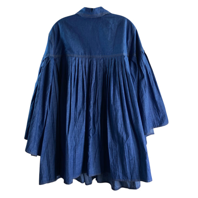 FOREVER THAT GIRL Size 1X Blue Pleats 3/4 Sleeve Cotton Blend NWT DRESS