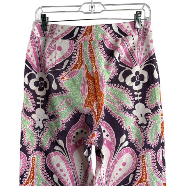 ZARA BASIC Size MEDIUM Purple/Multi Print Wide Leg Linen Blend PANTS
