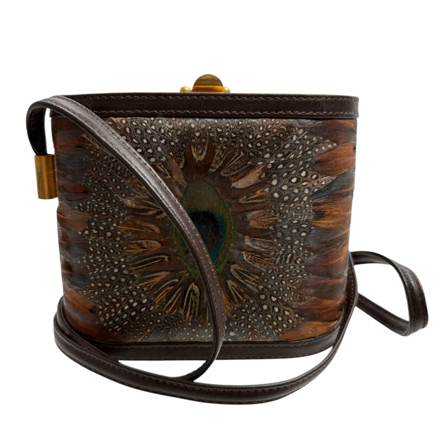 COMECO Brown/Multi Feathers Leather Cross Body PURSE