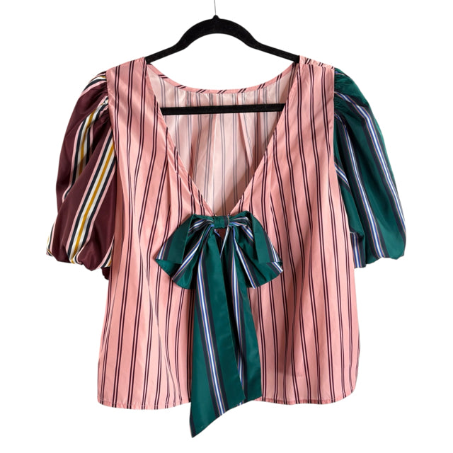 MAEVE Size LARGE Multi Stripe Puff Sleeve BLOUSE