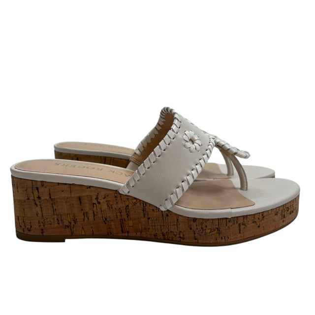 JACK ROGERS Size 7 1/2 White/Tan Wedge Heel Leather BOX SHOE