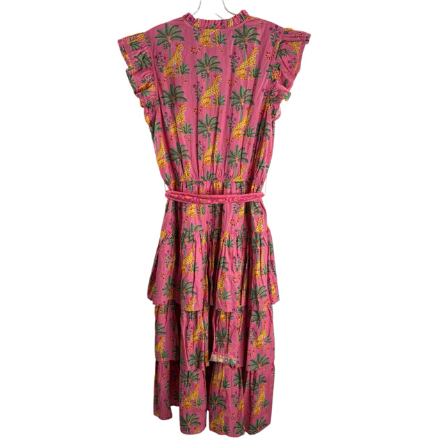PRINTFRESH Size MED Pink/Yellow Leopard Cap Sleeve DRESS