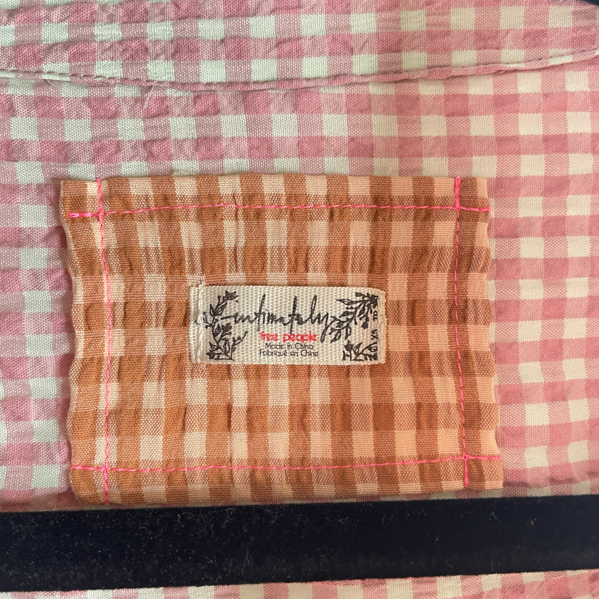 INTIMATELY FREE PEOPLE Size SMALL Pink/Cream GINGHAM NIGHTSHRT
