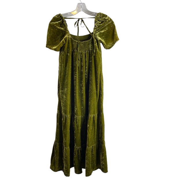 ANTHROPOLOGIE Size 00 Green Short Sleeve Crushed Velvet DRESS