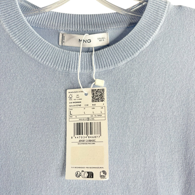 MNG Size LARGE Light Blue Short Sleeve Viscose Blend NWT SWEATER