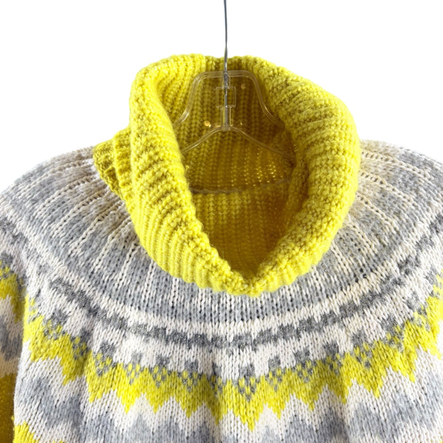 LOFT Size SMALL Yellow/Gray Fair Isle Long Sleeve Turtle Neck SWEATER